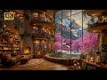 Jazz winter into Spring decorated with pink flowers with Fireplace Light and Endless Books