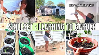 SKILLSET: LEARNING TO GARDEN // 5 GALLON BUCKET GARDEN ..WORKING OUTDOORS // MOM LIKELY VLOGS