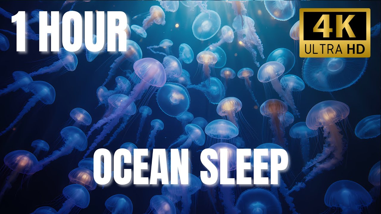 1 Hour Deep Ocean Sleep 🌊 Many Bioluminescent Jellyfish & Relaxing Ambience ♫ Baby Sleep Music 4K
