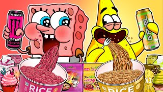 Spongebob \& Patrick Swap Body - Convenience Store Yellow vs Pink MUKBANG | Spongebob Animation ASMR