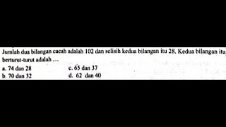 The sum of two whole numbers is 102 and the difference between the two numbers is 28.