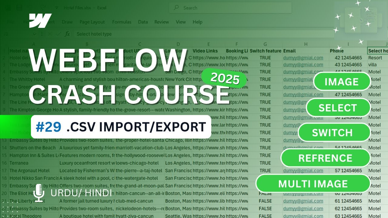 Import Bulk data in CMS with CSV File | Import/Export CMS | Webflow Crash Course - Tutorial #29