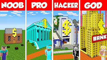 Minecraft Battle: NOOB vs PRO vs HACKER vs GOD: SAFEST BANK HOUSE BASE BUILD CHALLENGE / Animation