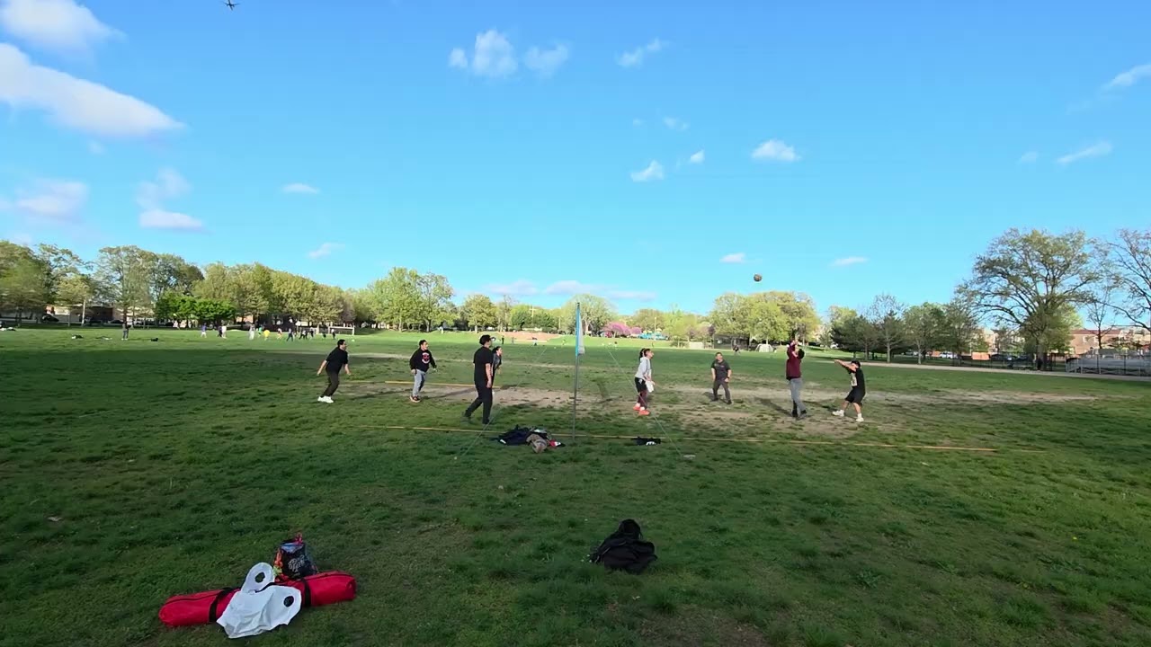 Apr.27, 25 -Sunday Crew playing Volleyball; Logan plays 1 game and is too tired; WINDY weather too