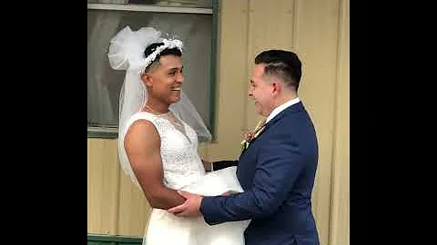 Groom waits for “first look” but it’s actually the best man in a wedding dress.