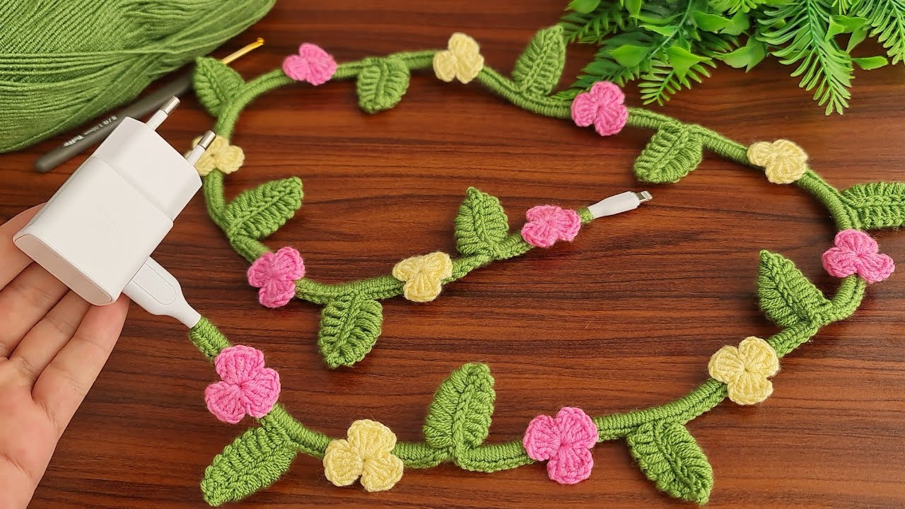 Wow!.. 🤩 Beautiful Super idea easy,very useful crochet How to crochet charging cable vine #crochet