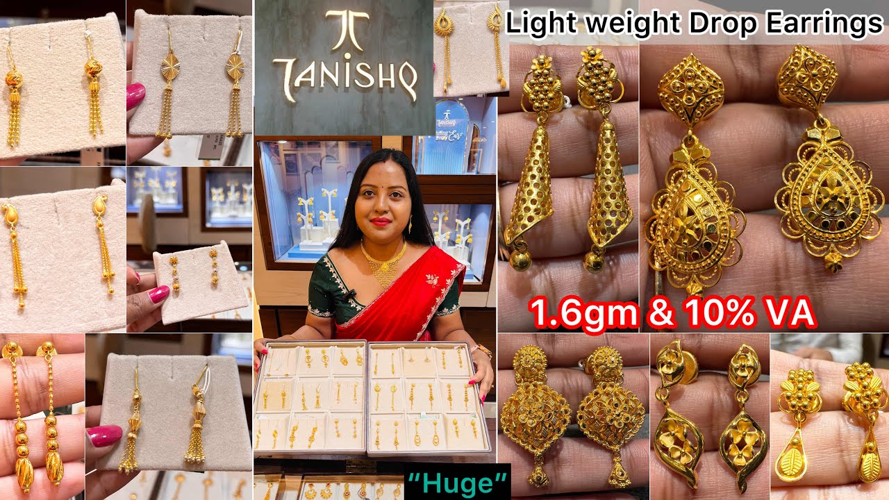 “Huge” 1.6gm & 10% VA Light weight Drop earrings😲from Tanishq | Tanishq latest gold earrings✨💫