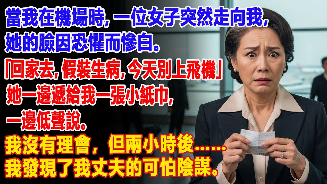 【真實故事】「✈️今天別上飛機！」空服員塞給我一張紙巾低語——我震驚地發現，這竟是我丈夫的殺妻陰謀💰💔。| 父母子女冲突 | 真實故事 | 故事分享 | 情感故事 | 晚年哲理 | 說故事