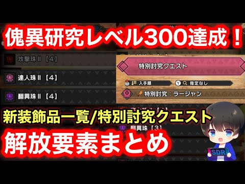 【傀異研究レベル300達成！】300レベルで追加された装飾品/特別討究クエスト/傀異素材一覧をまとめて解説！【第5弾Verアプデ/Ver15】【MHRsb】【モンハンライズ:サンブレイク】