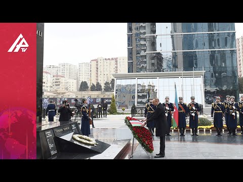 Prezident İlham Əliyev Xocalı soyqırımı abidəsini ziyarət edib - APA TV