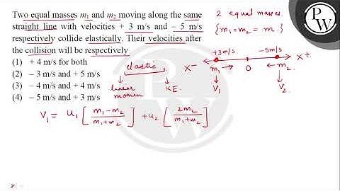 Two equal masses \( m_{1} \) and \( m_{2} \) moving along the same straight line with velocities....