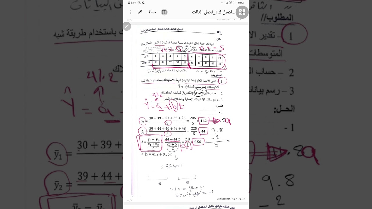 سلاسل زمنية ك1/ تقدير مركبة الاتجاه العام ج1 _التمهيد بالرسم وشبه المتوسطات- فصل الثالث