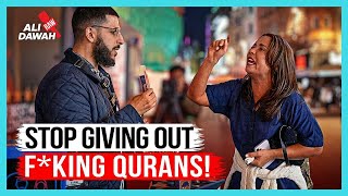 SHE WENT MENTAL ON MUSLIMS GIVING OUT FREE QURANS