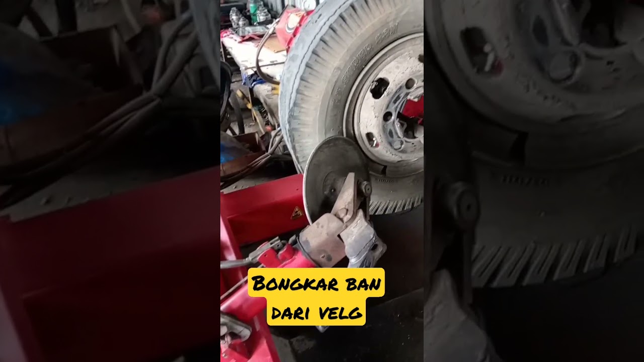Proses Tyre Changer Bongkar Ban truck