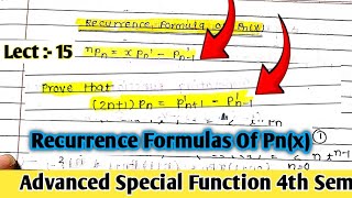 Prove that nPn=xPn'-Pn-1' and (2n+1)Pn=Pn+1'-Pn-1' || Recurrence Formulae for Legendre's Polynomial