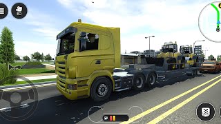 Car park surfacing-Park loader & road roller on vehicle trailer & drive to the construction site p-1 screenshot 5