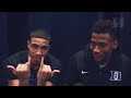 DBP: Javin DeLaurier with Jayson Tatum after the win at Virginia (2/15/17)