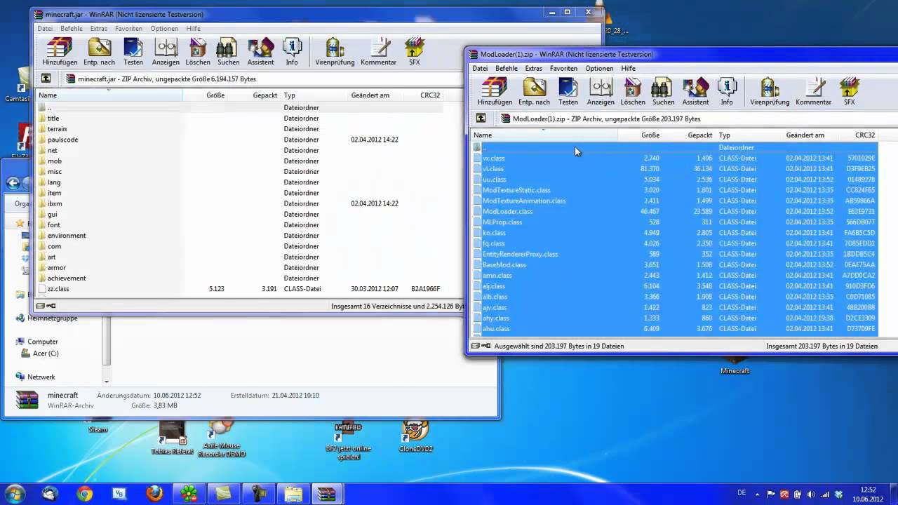 minecraft modloader/modloadermp/audiomod 1.2.5 installieren