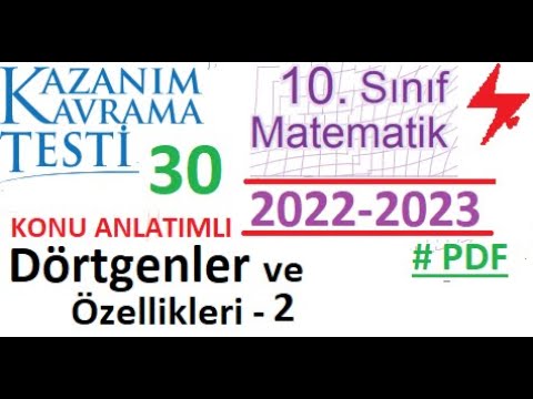 10. Sınıf | Kazanım Testi 30 | Dörtgenler ve Özellikleri 2 | MEB | 2022 2023 | Matematik | YKS | eba