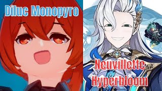 Spiral Abyss 4.1 | Diluc Monopyro & Neuvillette Hyperbloom | Floor 12 - 36★