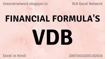 200* How to use VDB Formula in Excel {Hindi}
