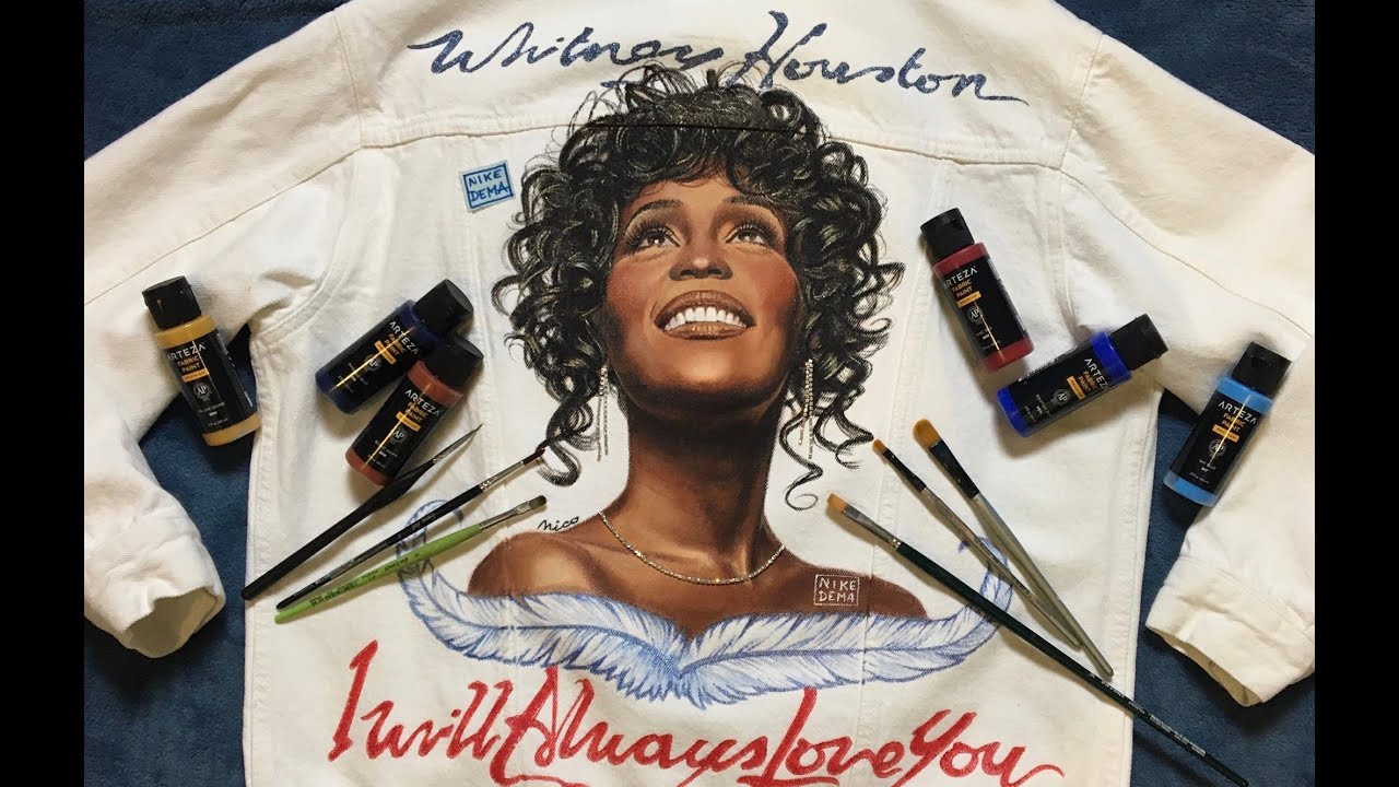 Painting WHITNEY HOUSTON on jeans jacket ON SALE #whitneyhouston #paintingdenimjacket #DYN