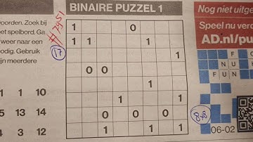 Tuesday. Bonus Extra edition. (#7951) Binary01 Sudoku puzzle.  02-06-2024 Extra part 3 of 4