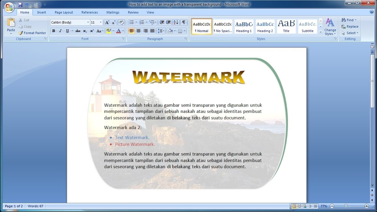 Microsoft word tutorial How to Add Text to an Image with a Transparent  Background in Word