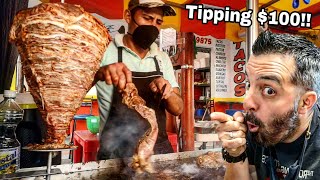 Is TIPPING $100 Dollars For MEXICAN STREET FOOD Worth It?  MONSTER Quesadilla & TACOS!!