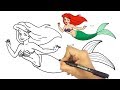 تعليم الرسم | كيف ترسم حورية البحر اريل مع الخطوات للمبتدئين