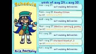 Details Schedule: Week of August 24-August 30 Update