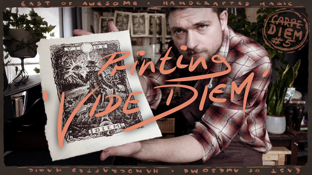 Printing ‚Vide Diem‘ Linocut Print from Stoic Philosophy Series