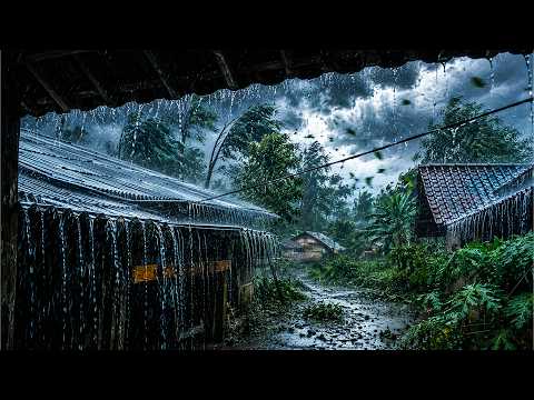 Fall Asleep Fast in 3 Minutes with Heavy Rainstorm on Tin Roof in a Peaceful Village (No Ads)