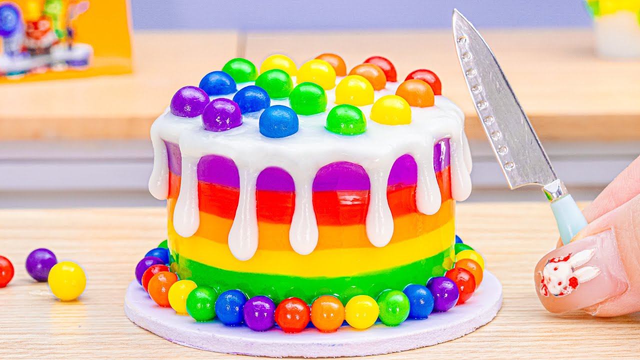 Miniature Rainbow Cake Recipe 🌈 ASMR Colorful Rainbow Candy Cake Decorating