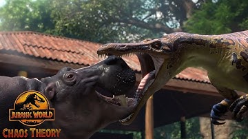 Suchomimus Vs Hippopotamus! Jurassic World Chaos Theory Season 2 Clip!