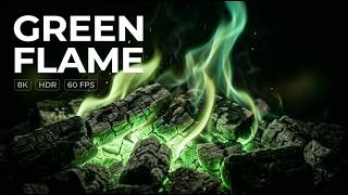 🔥GREEN FLAME | 8K HDR 60FPS | Dark Fireplace Ambience for OLED TVs #GreenFlame#Fireplace#8k#HDR#OLED