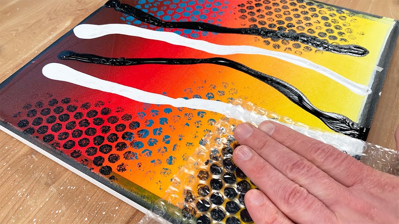 Abstract Acrylic Painting Bubble Wrap & Masking Tape Satisfying 추상