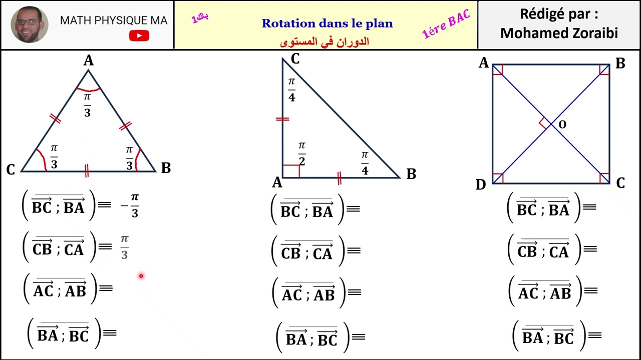 La rotation dans le plan , 1bac sx/sm  شرح الدرس مع تمرين مصحح بالعربية والفرنسية