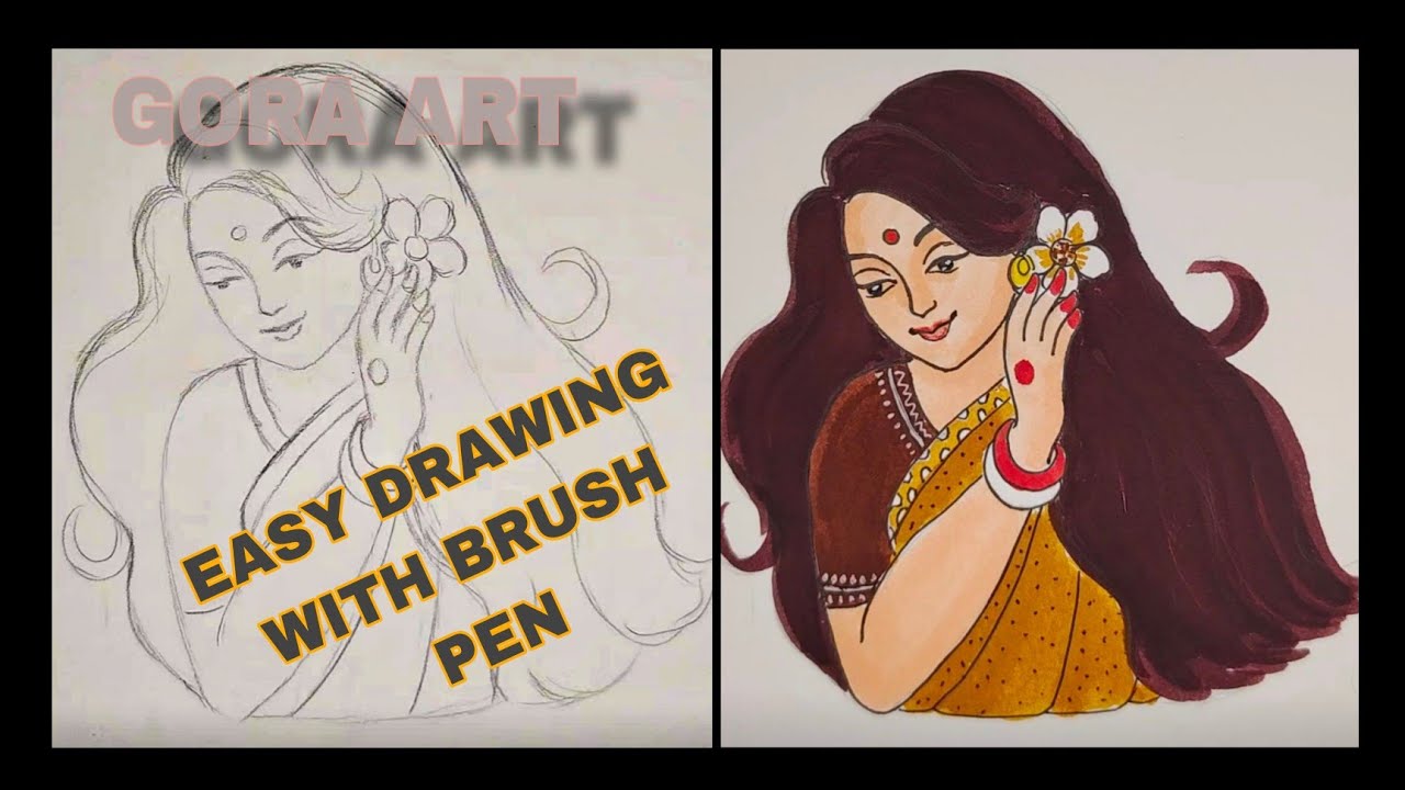 How To Draw a Girl Step By Step / Brush Pen Drawing/ Face Drawing