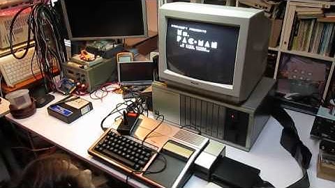 Zoe playing at Ms.Pac man on the TI-99-4A / Peripheral Expansion Box (PEB)