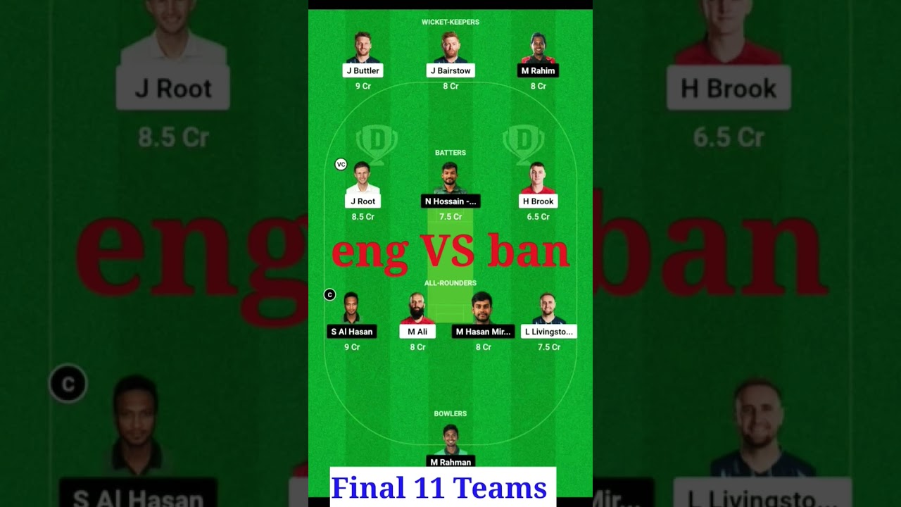 eng vs ban dream11 prediction | england vs bangladesh worldcup | dream11 team of today match