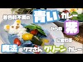 【青いカレーレシピ公開‼】紫に変化する魔法のクマさんグリーンカレー♡バタフライピー♡着色料不要