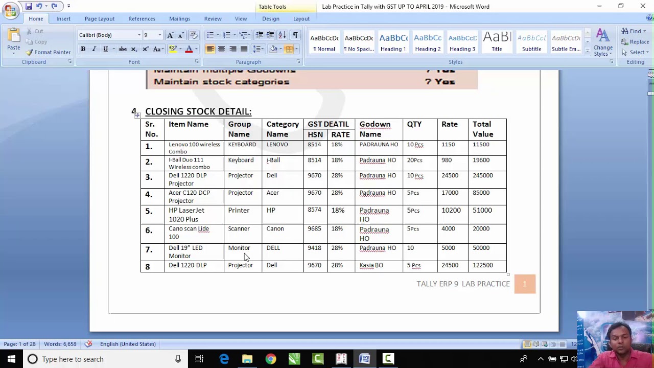 TALLY GST 2 CLOSING STOCK ENTRY YouTube