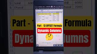🔥 Part - 13 OFFSET Formula | Dynamic Columns | How to use OFFSET Formula in Excel #excel #ytshorts