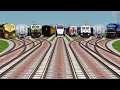 All INDIAN TRAINS RAILROAD CROSSING AT BUMPY BRANCHED RAILROAD TRACKS || Realistic Train Simulator 