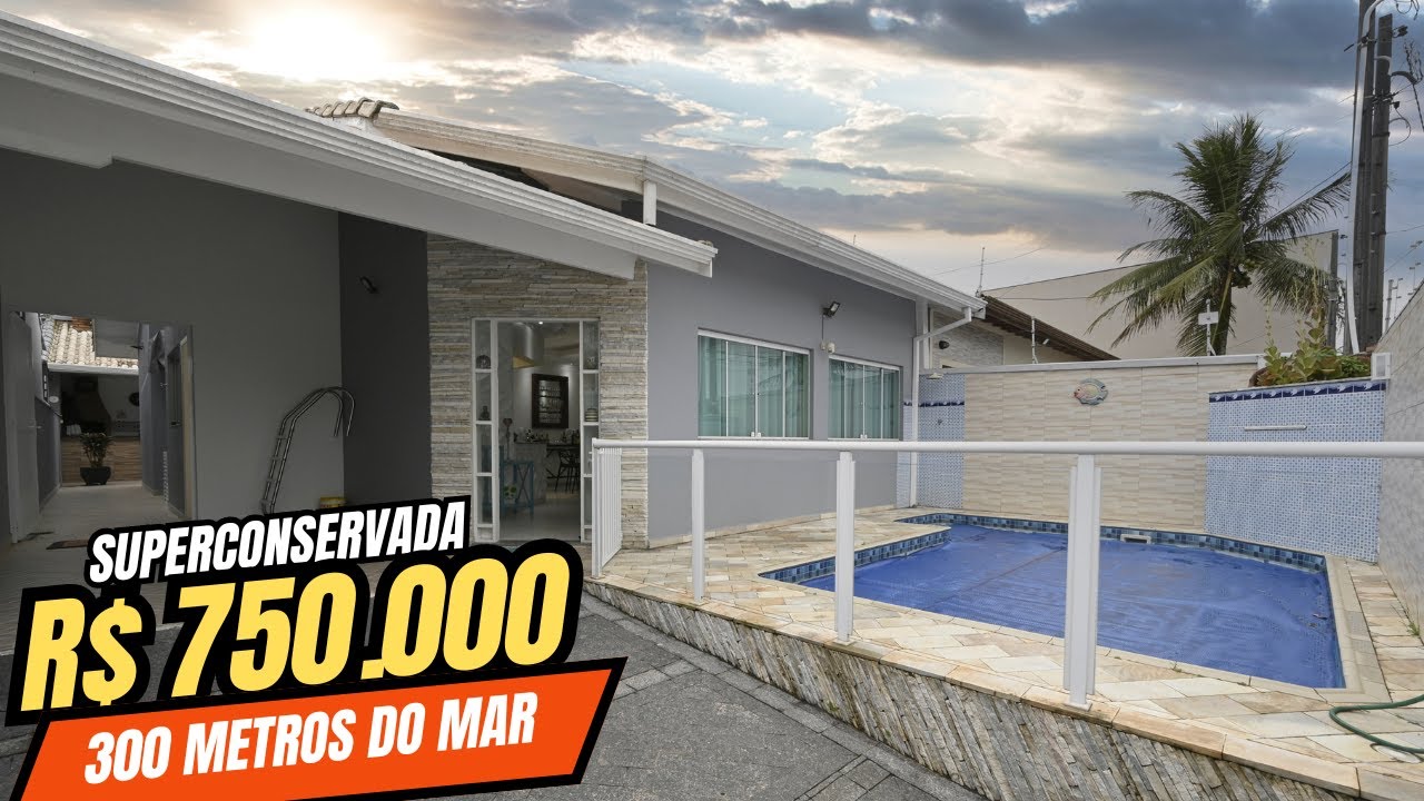 Impecável casa na praia com 3 dormitórios a 300 metros em Peruíbe litoral SP