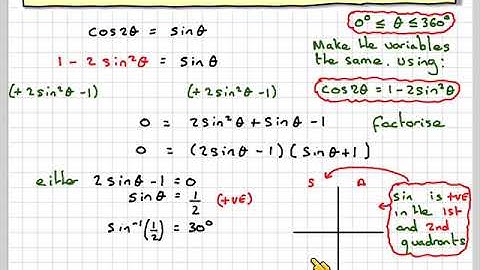 Solving an trigonometric equation using double angle formulae in degrees