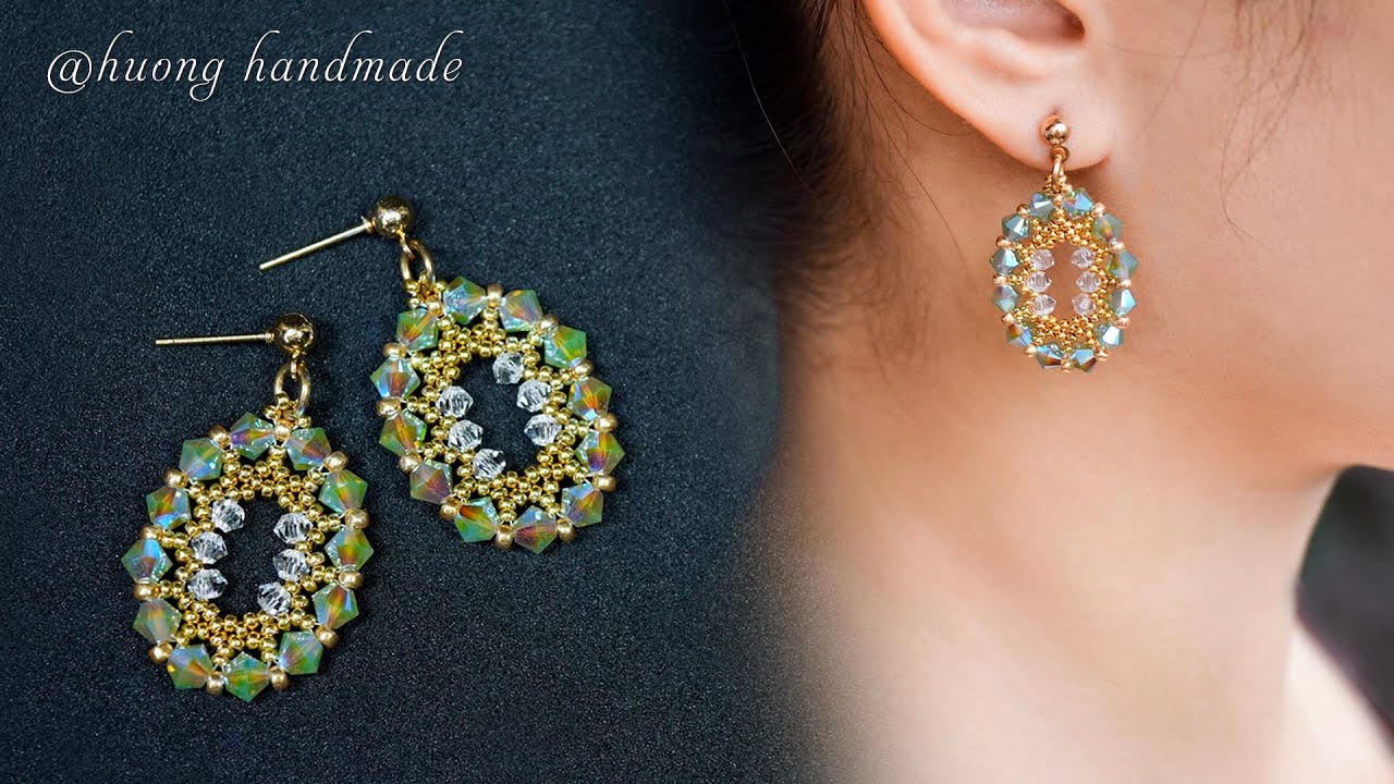 Super quick and easy to make beaded earrings for beginners. Oval beaded earring