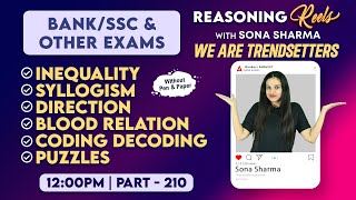 Bank & SSC | Reasoning Classes #210 | Reasoning REELS with Sona Sharma