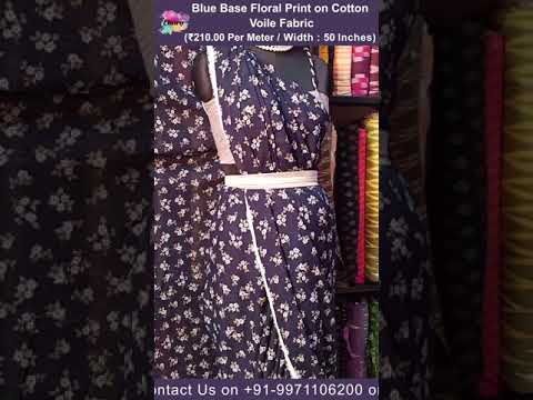 Blue Base Floral Print on Cotton Voile Dress Material Fabric/ Draping Video